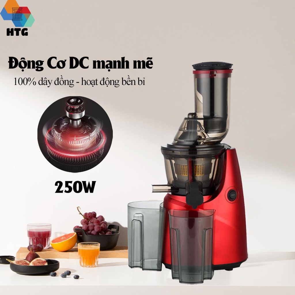 Máy ép trái cây chậm AM400 ép siêu mạnh, công suất 250W, động cơ DC đồng 100%, lọc inox 304, 45 vòng/phút