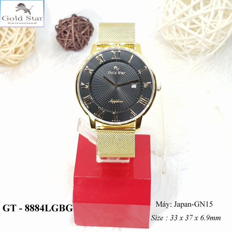 *Gold Star* Đồng Hồ goldstar Nữ Chính Hãng GT – 8884LGBG, Vỏ + Dây Thép Không Gỉ 316L, Kính Saphia, Vàng 24k, Nước 50mét