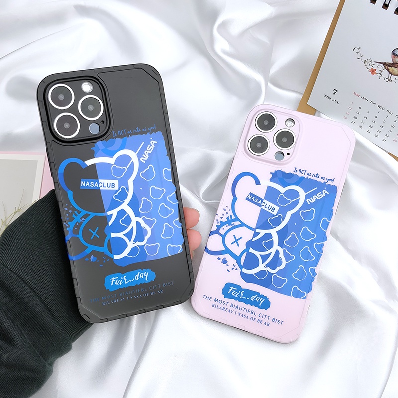 Ốp Điện Thoại Silicon Dẻo In Hình Gấu NASA Màu Hồng Bảo Vệ Toàn Diện Cho Apple Iphone 12 XSmax X XR 13Pro 11 XSmax 10