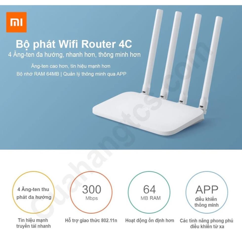 Bộ phát wifi router 4c Xiaomi Modem WiFi Xiaomi 4C 4 Râu Router R4CM 💝 Freeship 💝 Bộ phát wifi thông minh | BigBuy360 - bigbuy360.vn