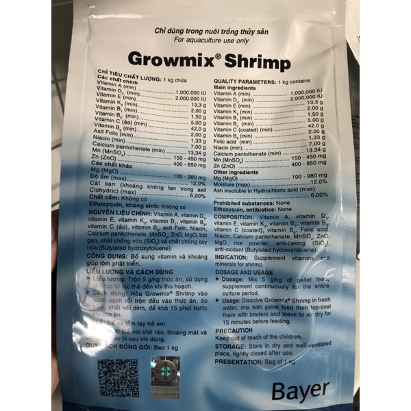 Growmix Shrimp, cung cấp khoáng và vitamin, Túi 1kg