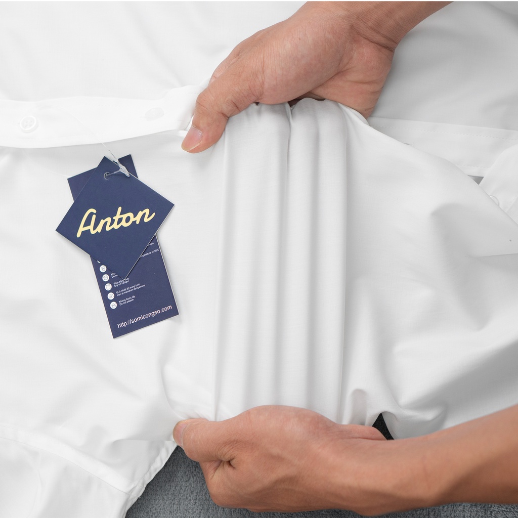 Áo Sơ Mi Nam Công Sở Trung Niên Thương Hiệu Anton Ngắn Tay Màu Trắng Trơn Vải Polyspun - XSN12