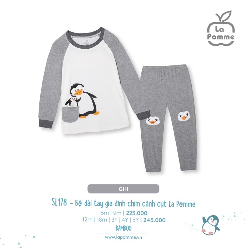 La Pomme Bộ dài tay cài vai La pomme gia đình chim cánh cụt AW2021