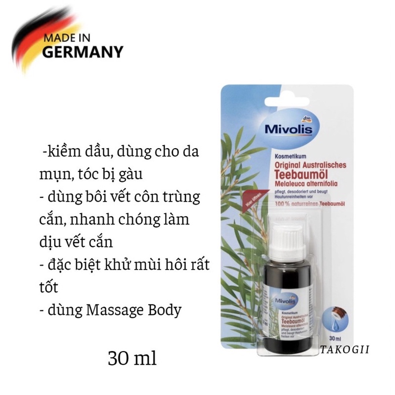 TINH DẦU TRÀM TRÀ MIVOLIS TEEBAUMÖL Cho da MỤN HIỆU QUẢ 30 ml - Hàng nhập Đức