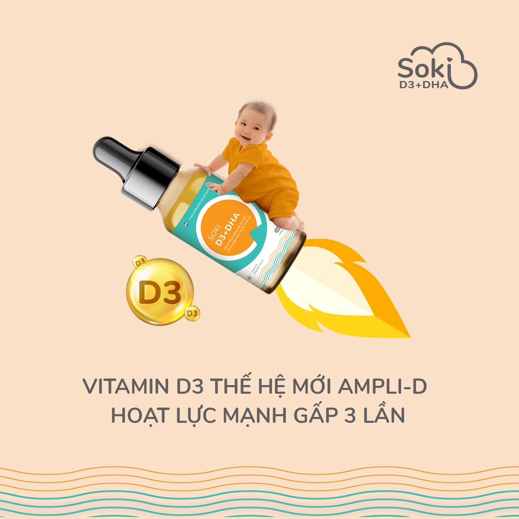 Siro SOKI D3+DHA Giúp Trẻ Hấp Thu Canxi, Tăng Chiều Cao, Phát Triển Trí Não Và Thị Lực Lọ 20ml