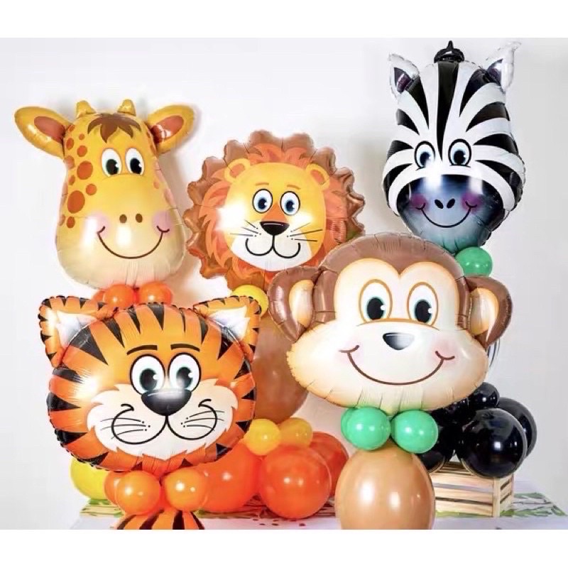 Set 10 bóng họa tiết da báo, hổ vằn, chó đốm, bò sữa, ngựa vằn trang trí sinh nhật chủ đề rừng xanh, động vật