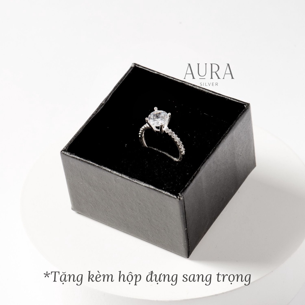 Nhẫn bạc AURA, nhẫn cầu hôn nạm đá lấp lánh-AURASILVER-N07