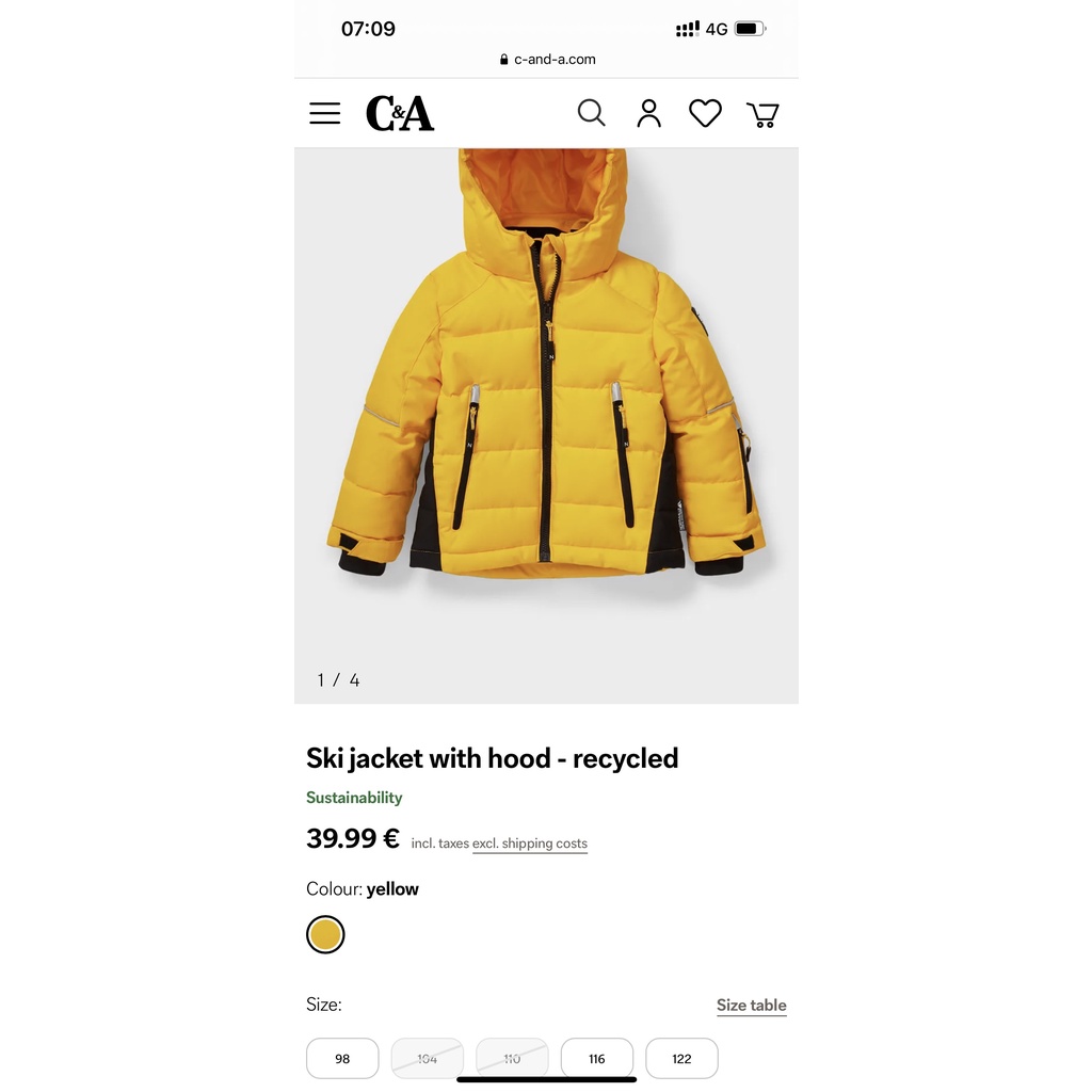 Áo phao Parka C&amp;A lót lông phối màu