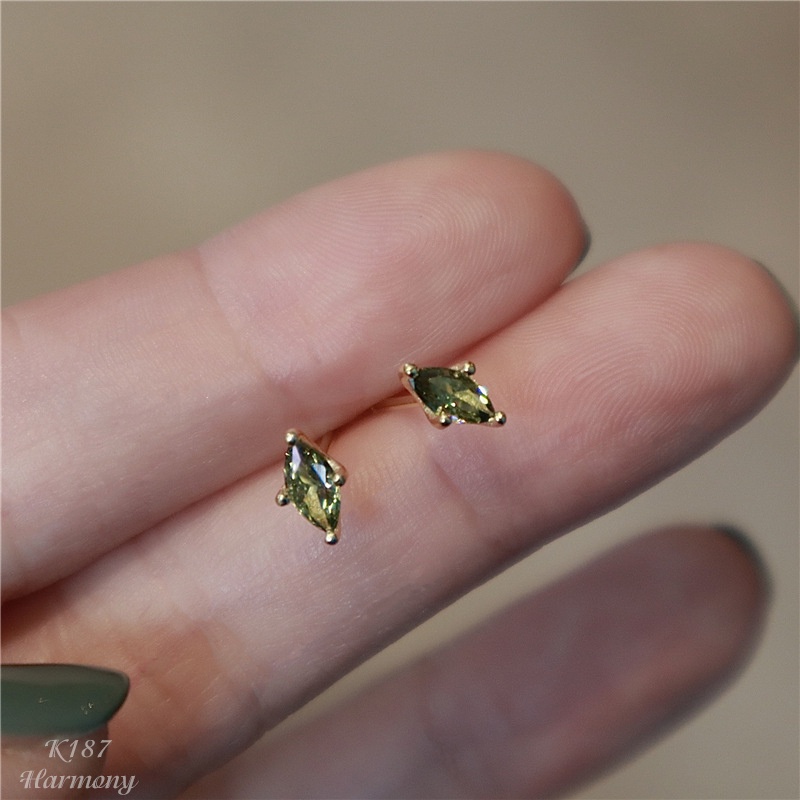 Bông tai, Khuyên tai nữ bạc mạ vàng Uri đính đá màu xanh sang chảnh, độc đáo, nữ tính K187| TRANG SỨC BẠC HARMONY