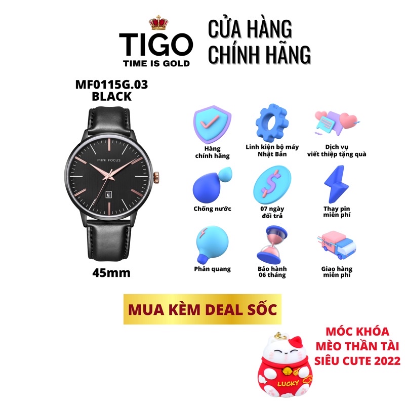 Đồng hồ nam MINI FOCUS MF0115G.03 dây da thật màu đen viền thép không gỉ màu đen 3 kim hàng chính hãng cao cấp Nhật Bản