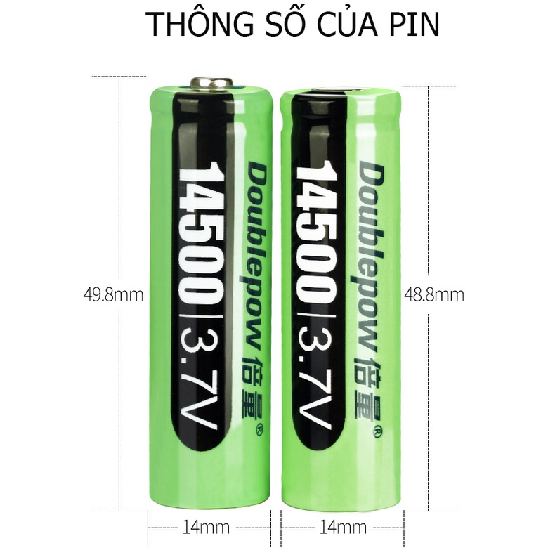 Pin sạc 14500 3,7V Lithium 3150mWh công suất cao chính hãng Doublepow