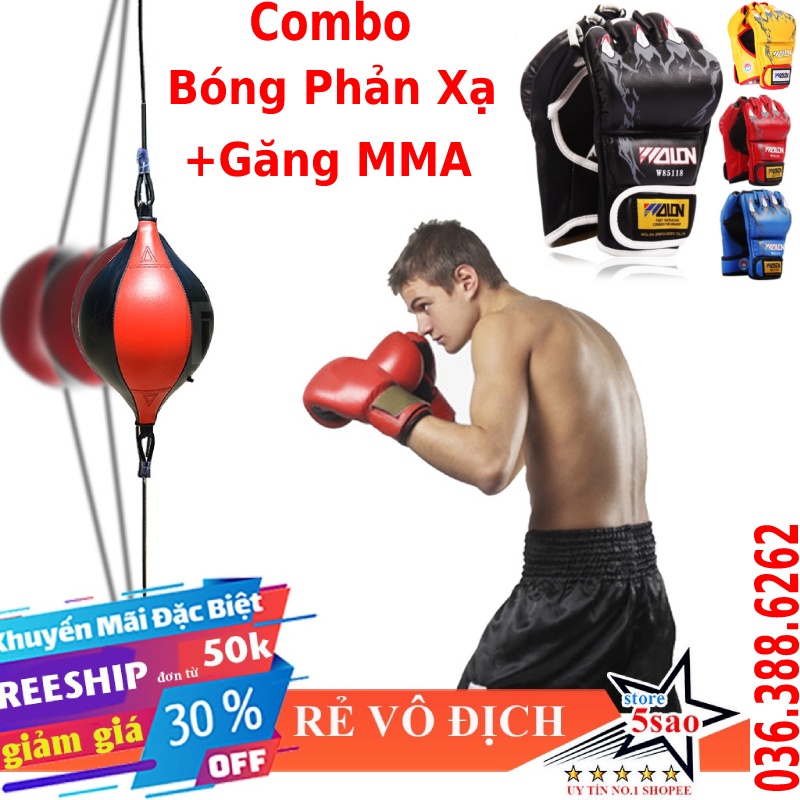 Bóng đấm phản xạ boxing 2 dây Wubotiyu-baisenna cao cấp tặng găng tay mma walon chính hãng, bảo hành bóng 6 tháng