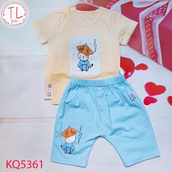 Thời Trang Trẻ Em -Bộ Quần áo mèo đội nón phối nút hai bên – Quần Áo Bé Trai - Bộ Bé Trai - Quần Áo Bé Gái - Bộ Bé