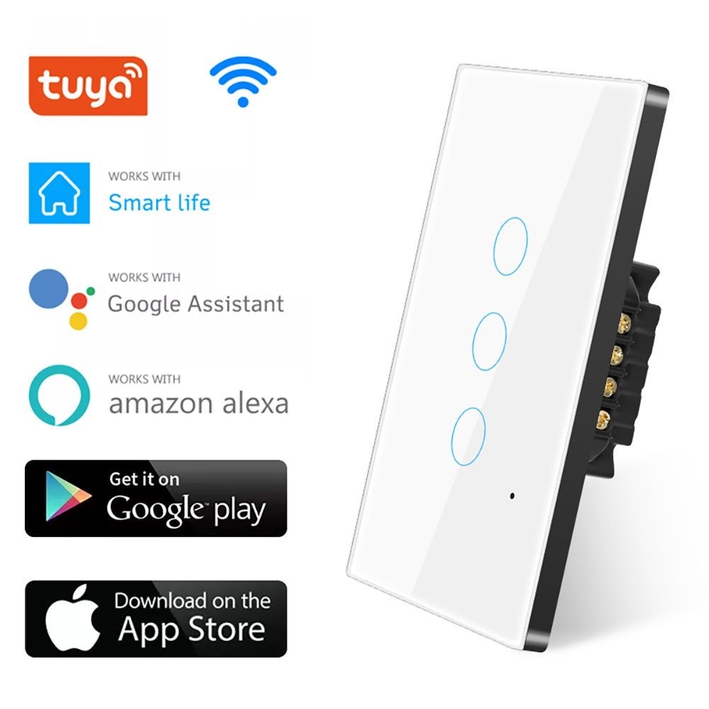 Wifi Công Tắc Thông Minh Tuya Chữ Nhật Cảm Ứng 1-2-3-4 Nút Điều Khiển Thông Qua Ứng Dụng Điều Khiển Giọng Nói Cảm Ứng công Tắc Alexa Google Nhà