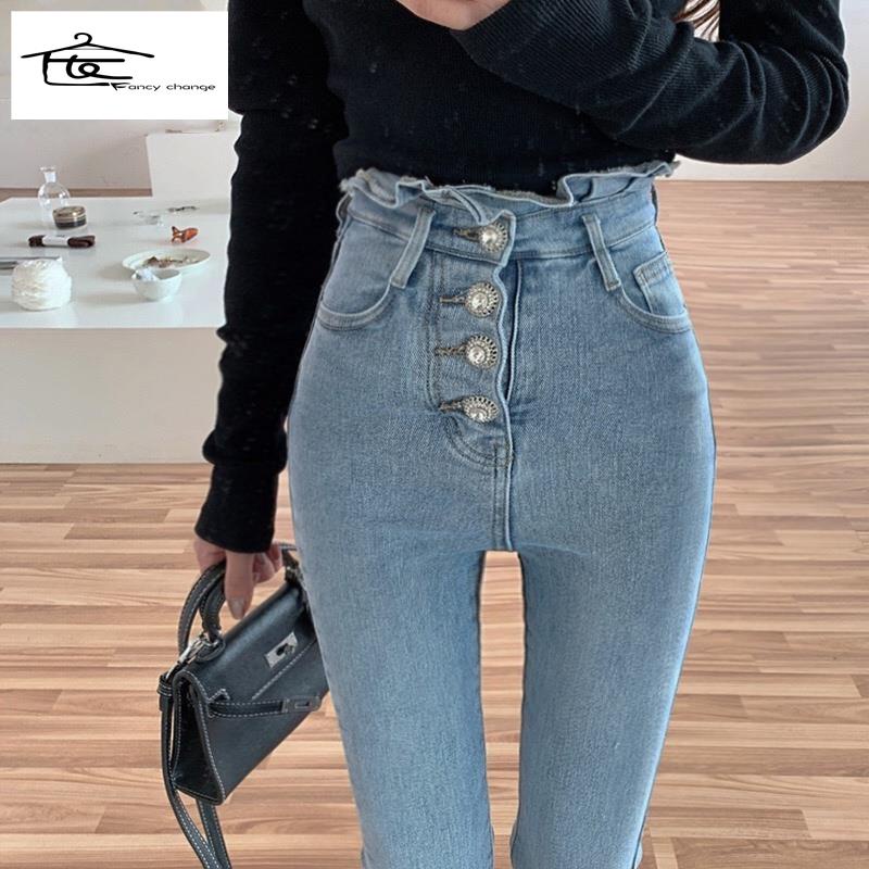 Hàng Có Sẵn Bán Chạy~Quần Jean Ôm Dáng Lưng Cao Co Giãn In Hình Hoa Phong Cách Mùa Xuân 2022 Hợp Xu Hướng Cho Nữ