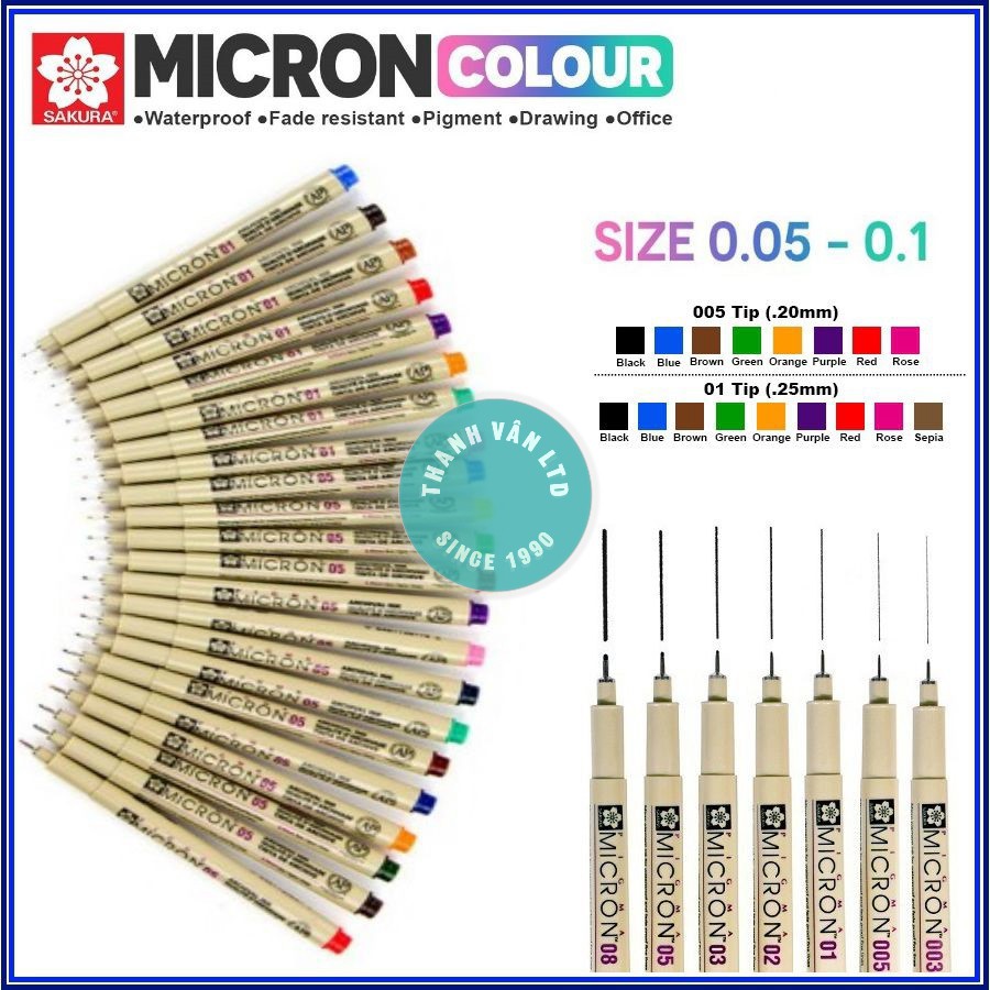 Bút Màu Line Đi Nét Sakura Pigma Micron Color (Chọn màu, size)