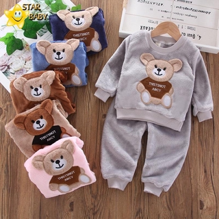Bộ quần áo dài tay trang trí họa tiết hoạt hình xinh xắn cho bé