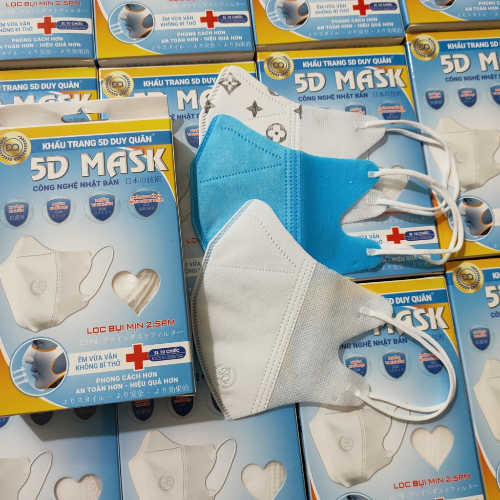 Khẩu trang 5D MASK màu trắng xanh hộp 10 chiếc vải không dệt kháng khuẩn chống bụi mịn khẩu trang AMI