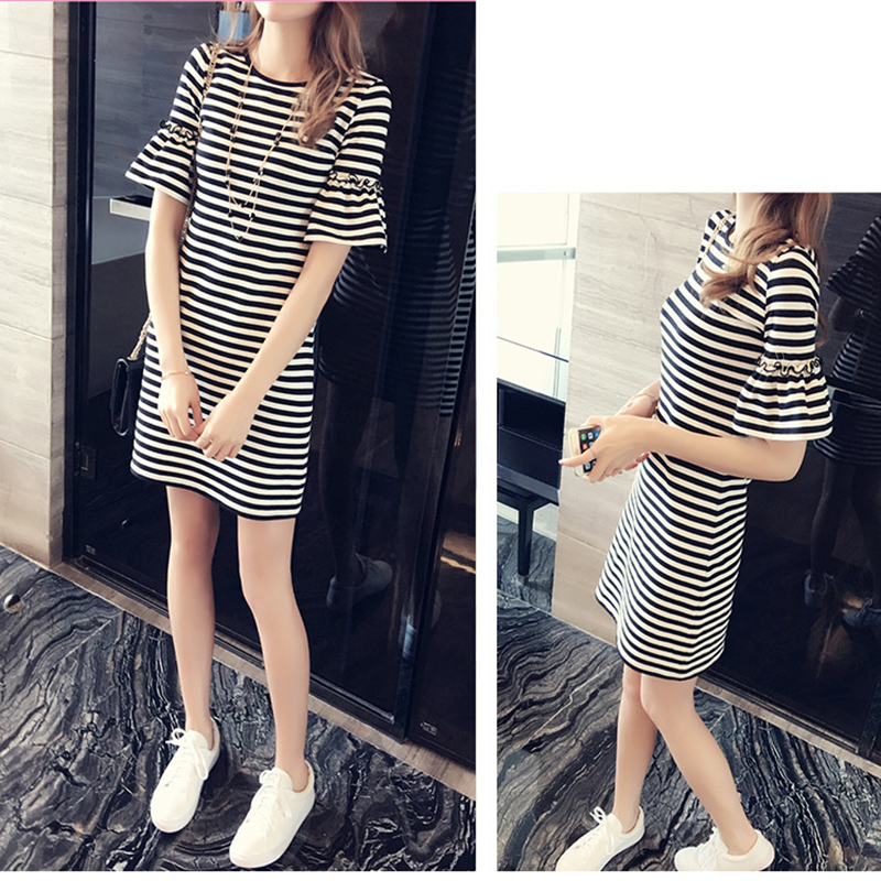 Đầm tay loe cổ tròn hoạ tiết kẻ sọc cho nữ size m-3xl