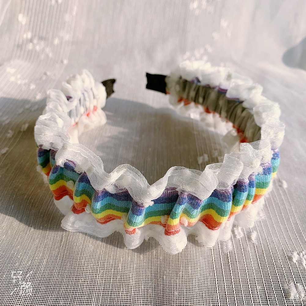 Băng Đô Phối Lưới Màu Cầu Vồng Thời Trang Cho Nữ