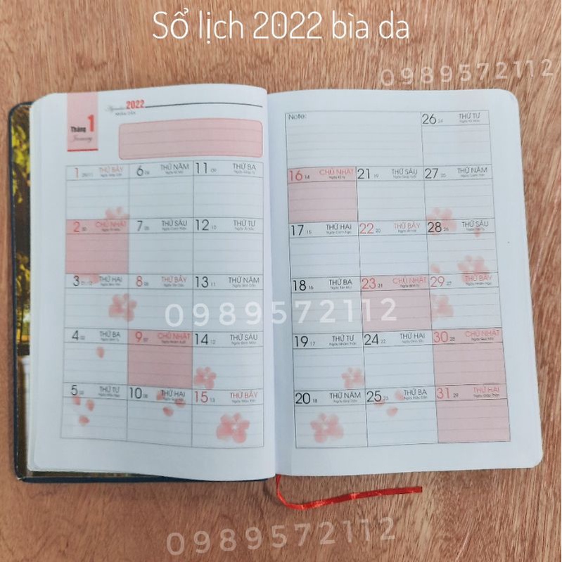 Sổ lịch 2022 bìa da 18*26cm 192 trang.