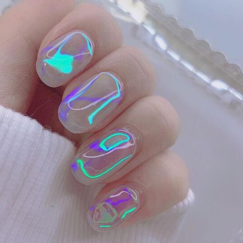 Miếng dán trang trí móng tay nghệ thuật STZPRONAIL màu sắc aurora ba chiều lấp lánh thời trang