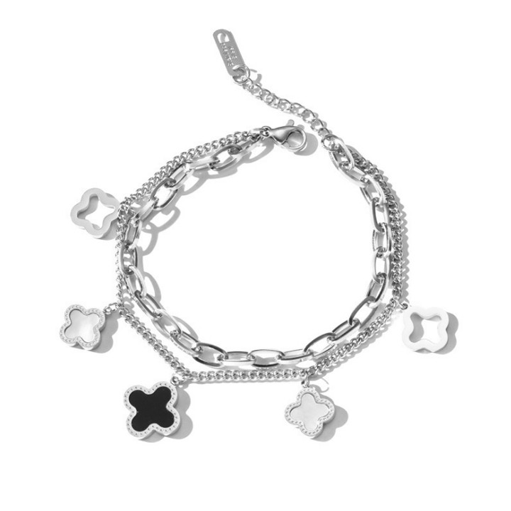 Lắc tay nữ titan cao cấp kiểu xích 2 tầng rớt hoa 4 cánh siêu đẹp, bền màu, hợp thời trang, dễ phối đồ