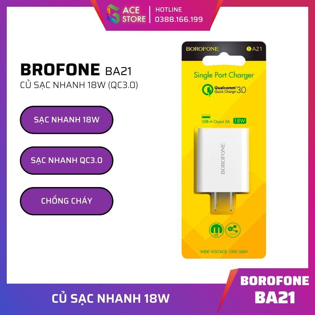 Bộ cốc cáp sạc nhanh Borofone BA21 microUSB hỗ trợ QC 3.0 công suất 18W