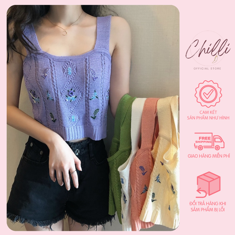 Áo 2 dây croptop thêu hoa lá P232
