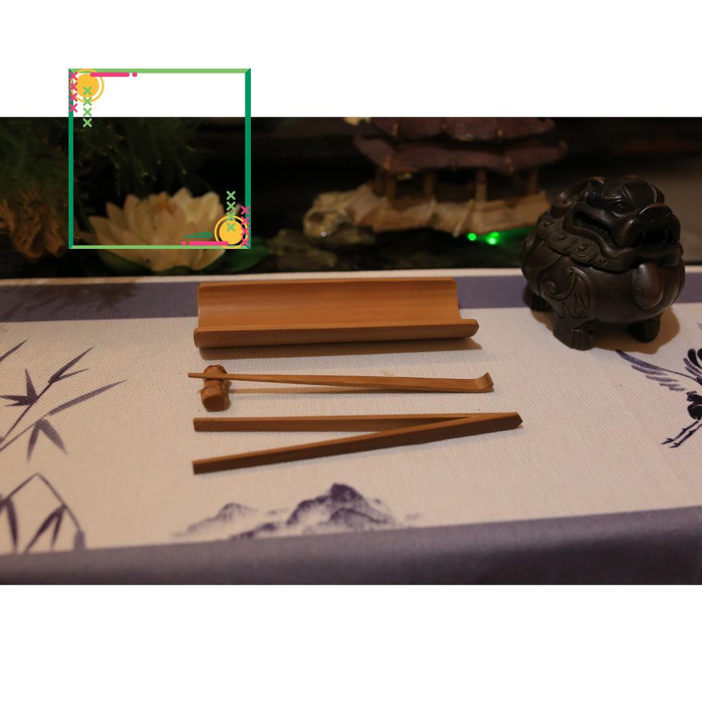 Bộ dụng cụ trà với kẹp trà,xúc trà,qua gạt và ống đựng, trà cụ, dụng cụ biểu diễn trà đạo.
