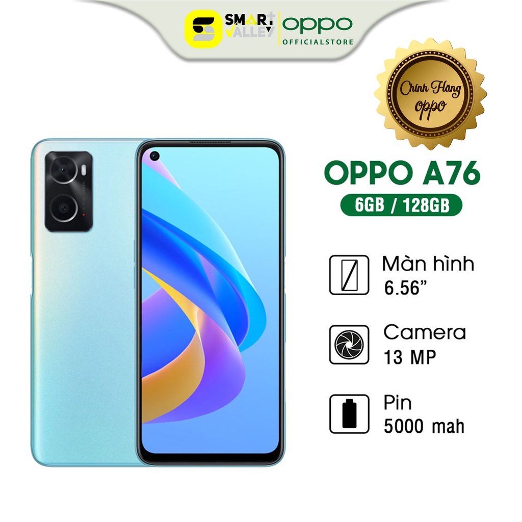 Điện thoại Oppo A76 (6GB/128GB) - Android 11 , Màn Hình IPS LCD ,Hàng Chính Hãng, Mới 100%, Bảo hành chánh hãng 12 tháng