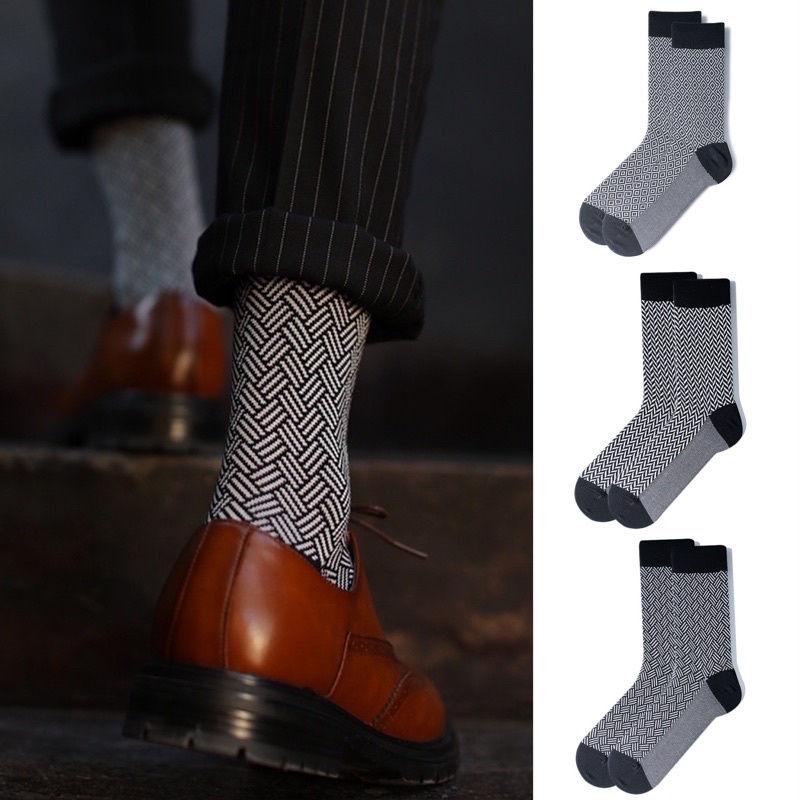 Tất họa tiết cao cổ đi giày tây Toroshoes Mã T5 100% cotton