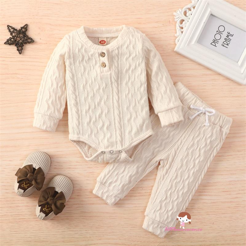 Set áo sweater tay dài cổ tròn phối quần dài dệt kim thời trang xinh xắn cho bé gái XZQ7