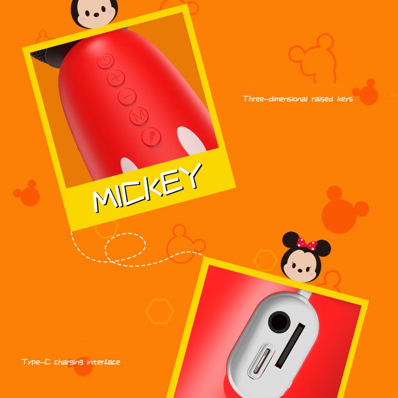 Disney Mickey Mouse Condenser Mic Loa Nghe Nhạc Bluetooth Không Dây Mini Loa Di động Dễ Thương Loa Bluetooth Condenser Mic