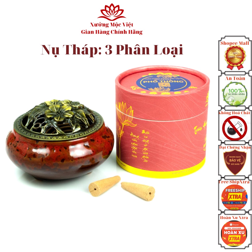 Combo Nụ Tháp Trầm Hương Sạch 150G + Lư Sứ Xông Trầm XƯỞNG MỘC VIỆT - 3 Phân Loại
