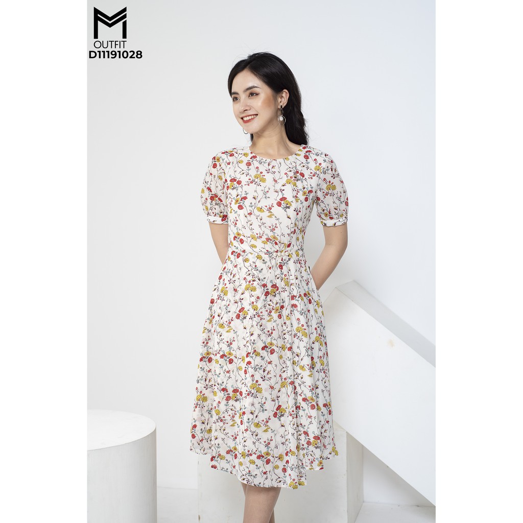 Chuyên sỉ thời trang thiết kế Đầm xòe họa tiết hoa eo MMOutfit D11191028