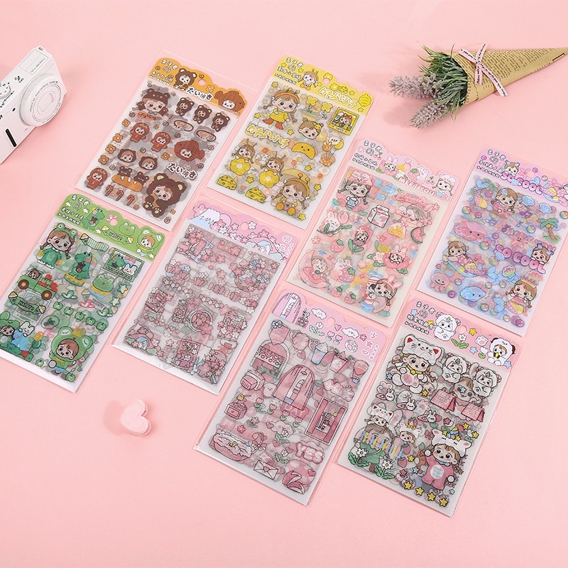 Set 4 tấm Sticker hình dán cute hình cô gái dễ thương nhiều màu sắc