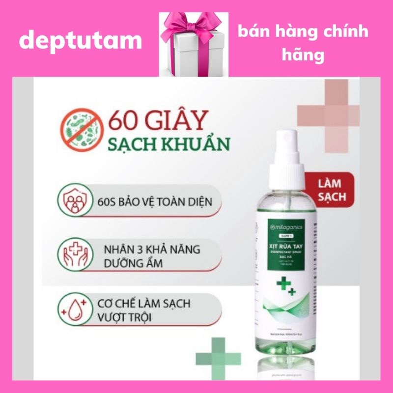 Xịt Rửa Tay Bạc Hà Làm Sạch Vượt Trội, X3 Dưỡng Ẩm Không Gây Khô Da MILAGANICS- Hàng chuẩn sịn