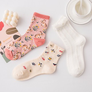 Vớ cổ cao nữ In hình Thỏ Hoạt hình Dễ thương Nhật Bản Tất cao cổ nữ Cute Cotton Thời trang