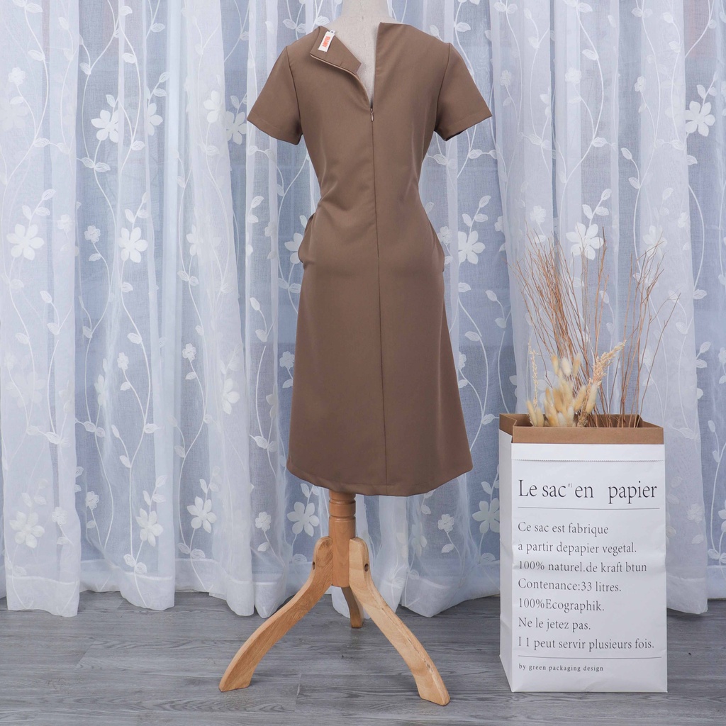(TẶNG HOA CÀI) Đầm Nữ Công Sở Sang Trọng Bigsize AMYRA, Thiết Kế Suông Dài Phối Bèo Có Túi Cao Cấp Đi Tiệc DA150
