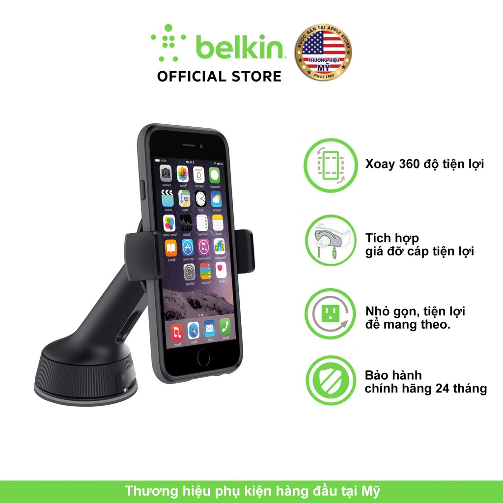 [Mã ELTECHZONE giảm 5% đơn 500K] Giá đỡ điện thoại xe hơi Universal Mount Belkin - F8M978bt Hàng Chính Hãng - BH 2 Năm