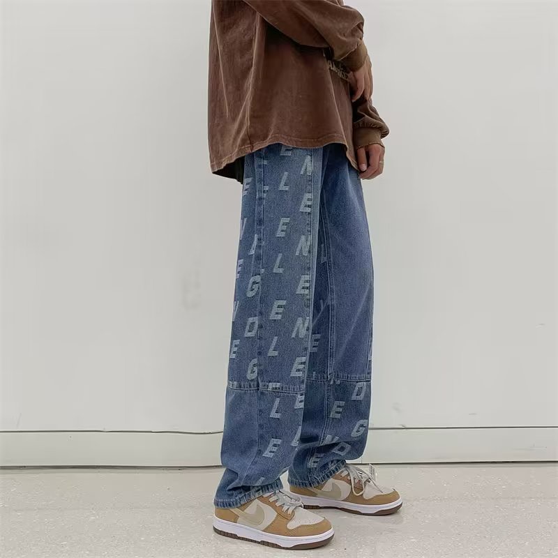 Quần Jean Dài Dáng Rộng In Chữ Phong Cách Hip Hop Nhật Bản Thời Trang Cho Nam Và Nữ Size S-3XL