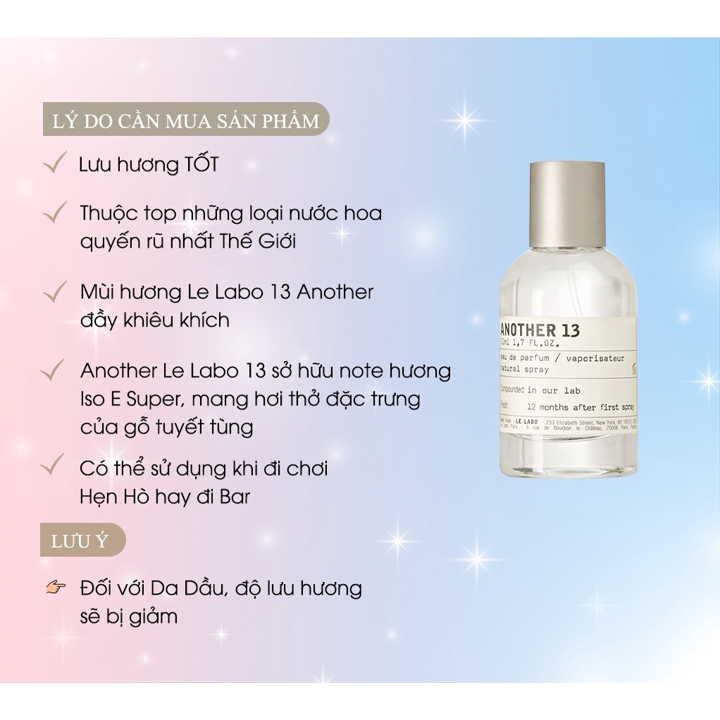 Nước Hoa Nữ Le Labo Another 13 Quyến Rũ, Lưu hương Lâu dung tích 100ml - Dầu thơm hương gỗ sexy, cá tính