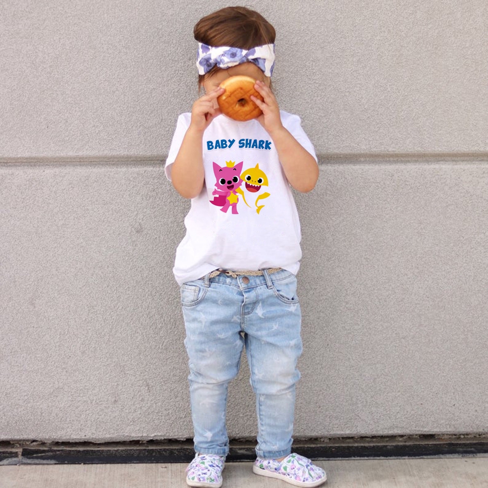 Áo Thun Tay Ngắn In Hình Cá Mập Dễ Thương Thời Trang Hiện Đại Cho Bé Trai / Gái