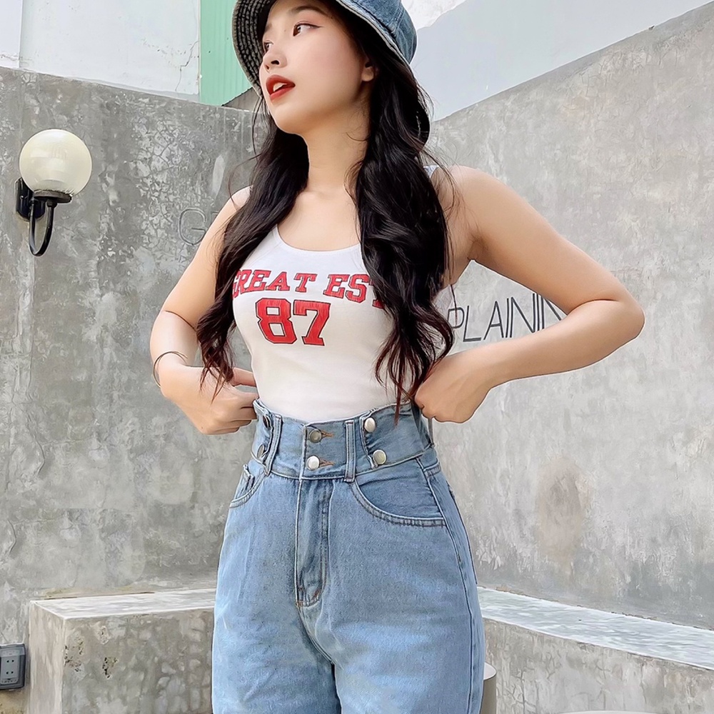 DEAL SỐC_Quần Jeans Nữ Ống Rộng 2 Hàng Khuy Cao Cấp OHS3800