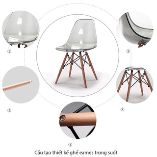 Ghế Eames Trong Suốt chân gỗ