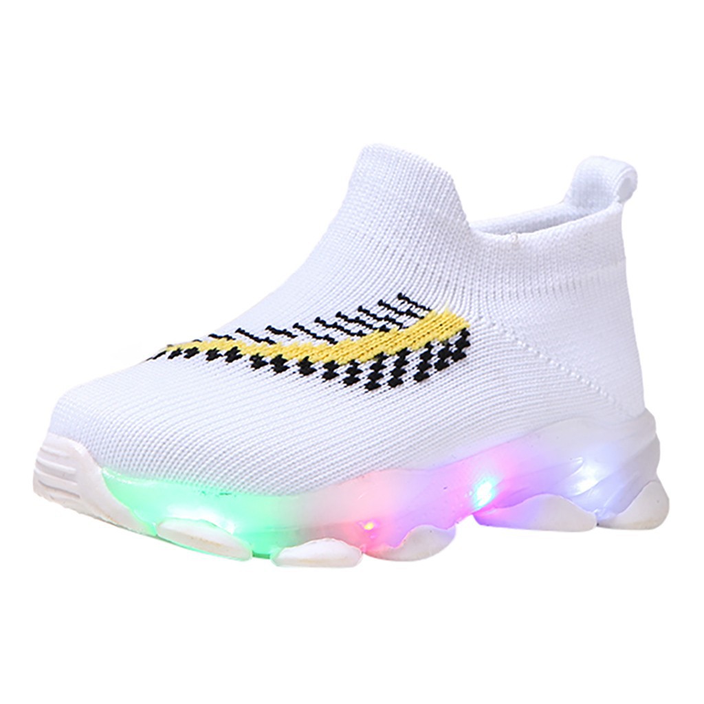 Children Baby Girls Boys Feather Mesh Led Luminous Socks Sport Run Sneakers Casu