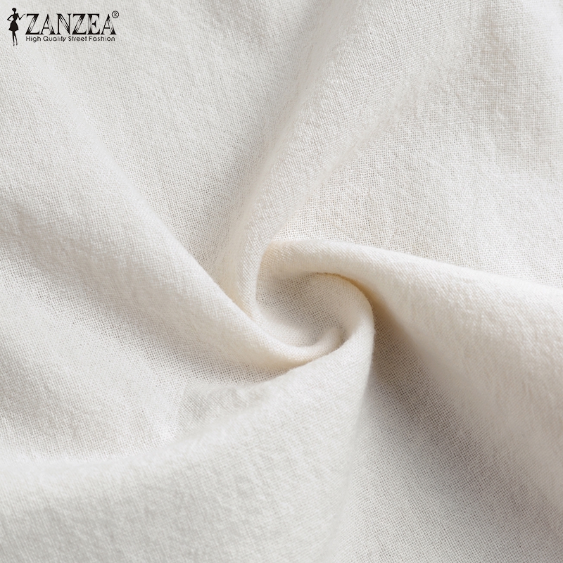 ZANZEA Áo Cotton Lanh Tay 3/4 Thời Trang Nữ Tính