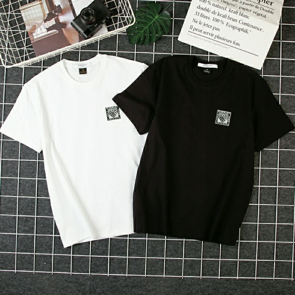 Givenchy Áo Thun cotton Tay Ngắn Dáng Rộng In Tên Thương Hiệu + Nhãn Dán Nhiệt Độ Ngực Phong Cách Đơn Giản Dành Cho Nam Nữ
