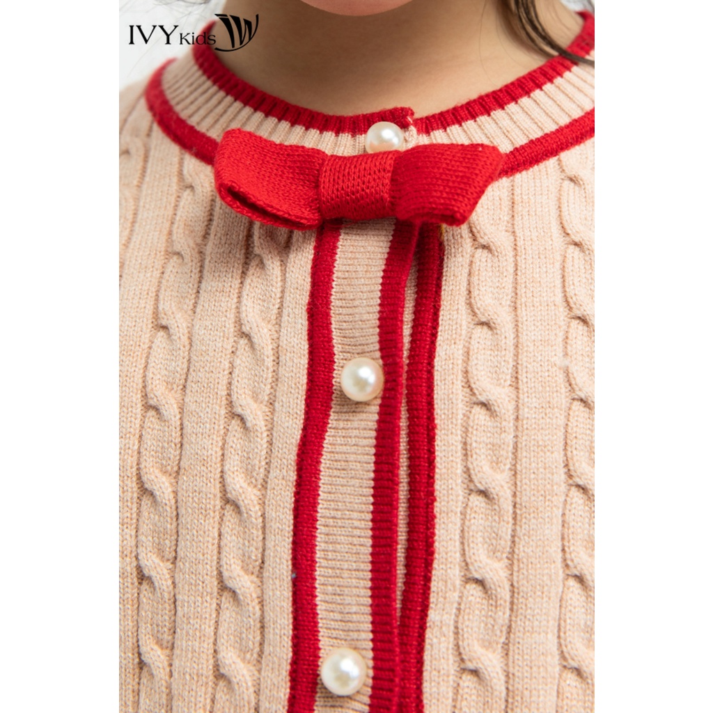 Áo cardigan len đính nơ bé gái IVY moda MS 77G0783